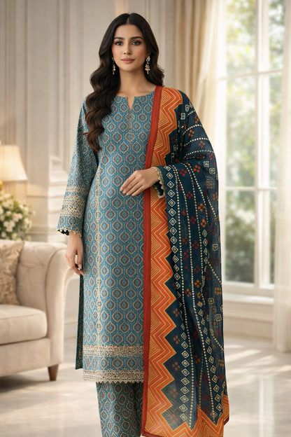 Swiss Lawn Unstitched 3 Piece Suit - A1112