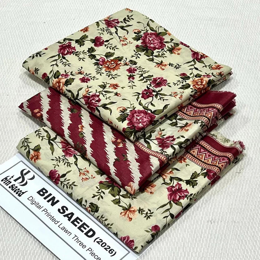 Pre Season Summer Sale 3Pcs Bin Saeed Printed Lawn [Random Articles]