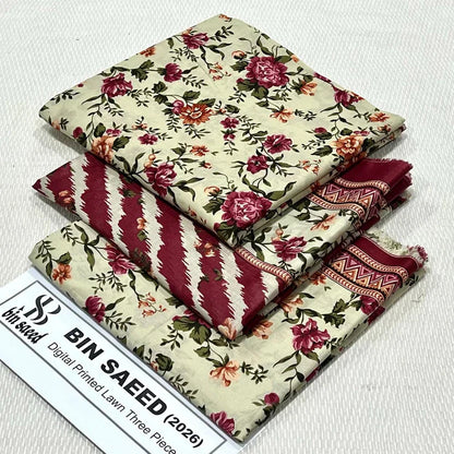 Pre Season Summer Sale 3Pcs Bin Saeed Printed Lawn [Random Articles]