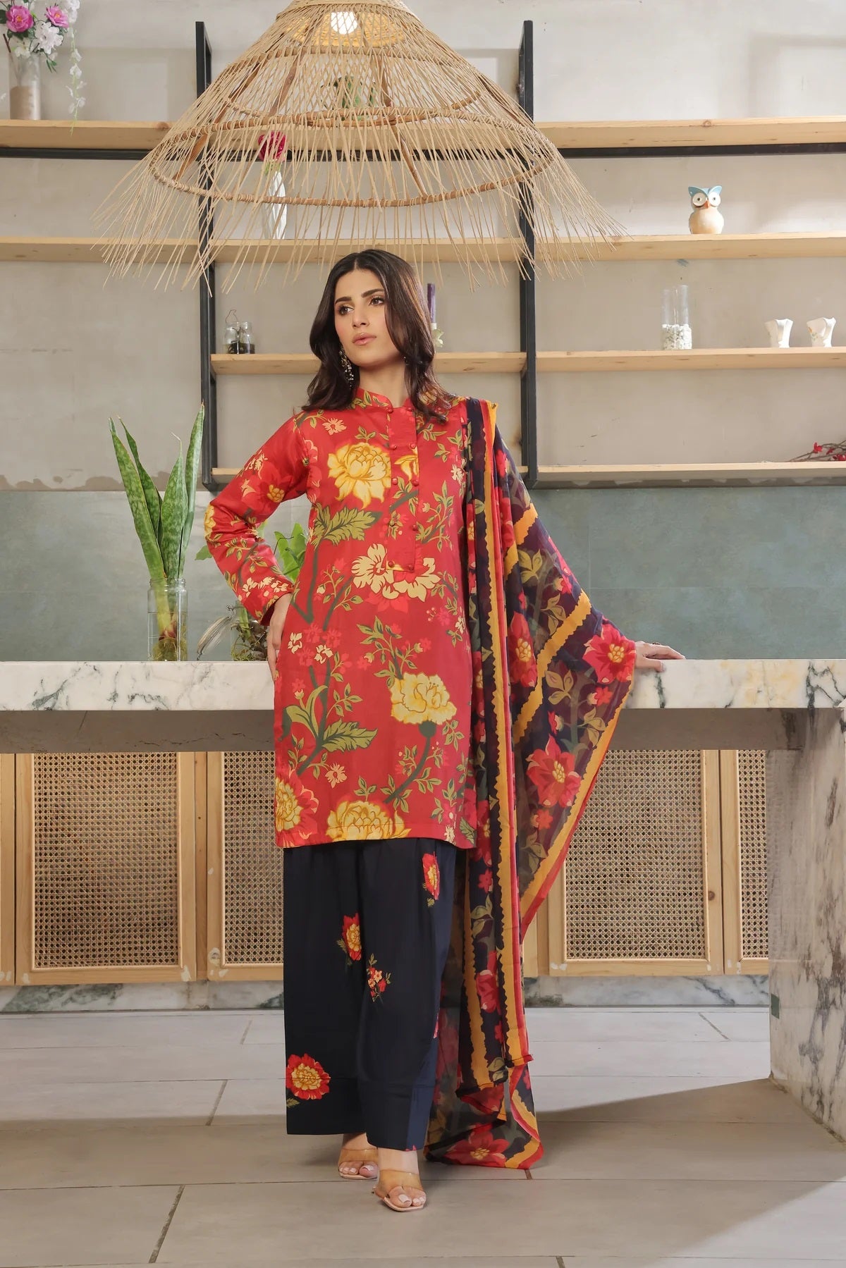 3 Piece BreezeLawn Printed UnStitched Suit with Printed Dupatta &amp; Printed Trouser.