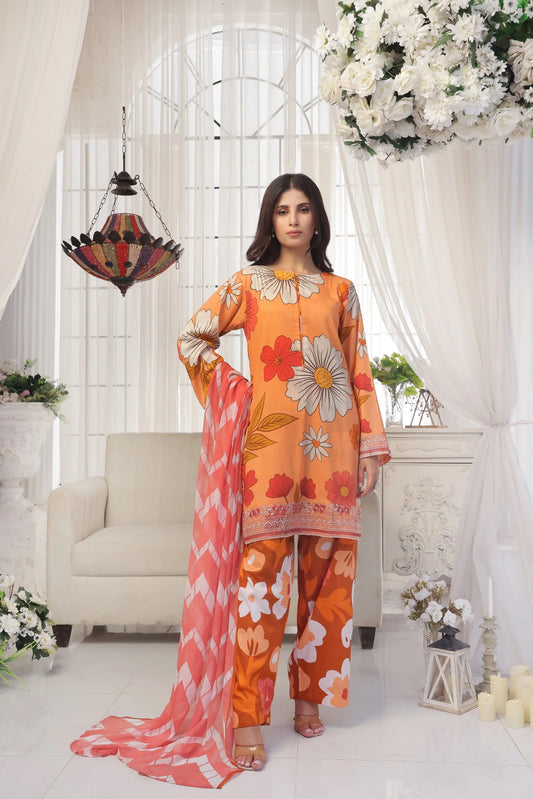 3 Piece BreezeLawn Printed UnStitched Suit with Printed Dupatta &amp; Printed Trouser.