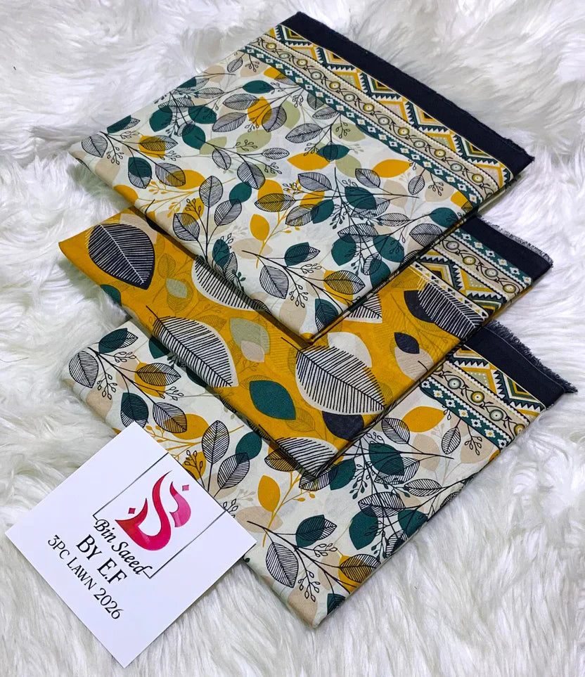 Pre Season Summer Sale 3Pcs Bin Saeed Printed Lawn [Random Articles]