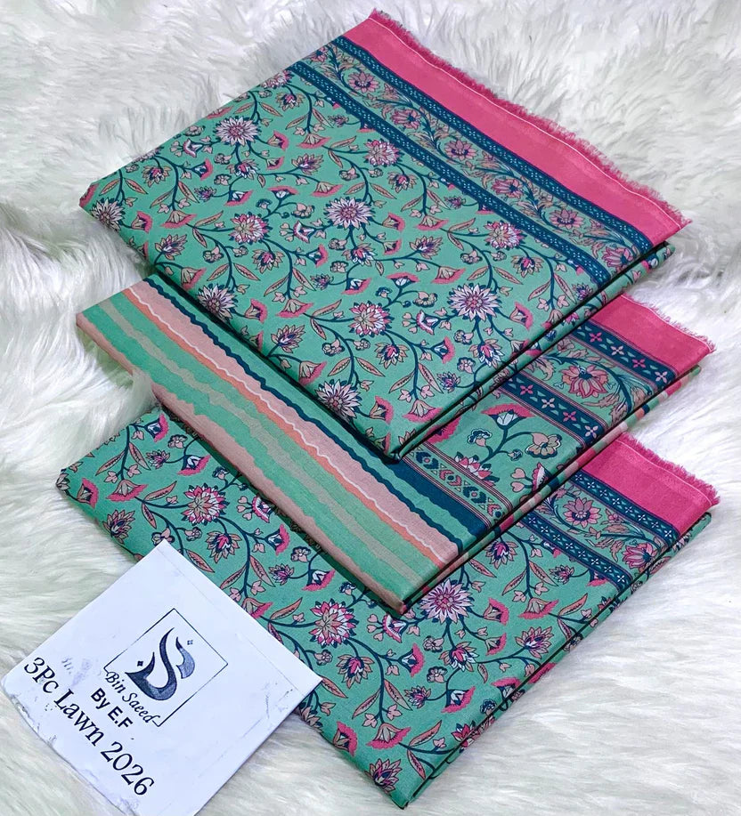 Pre Season Summer Sale 3Pcs Bin Saeed Printed Lawn [Random Articles]