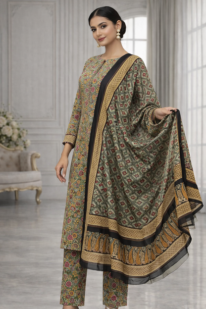 Swiss Lawn Unstitched 3 Piece Suit - A1108