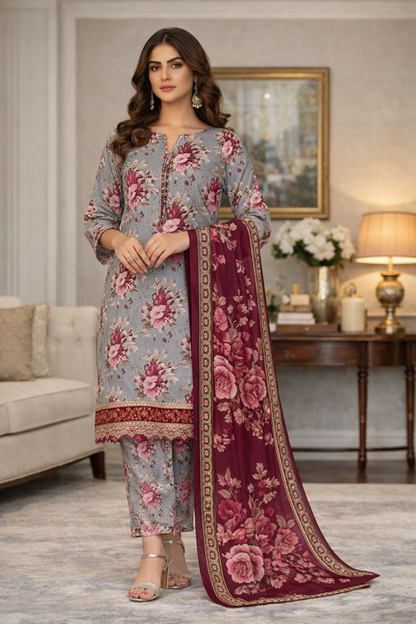 Swiss Lawn Unstitched 3 Piece Suit - A1313