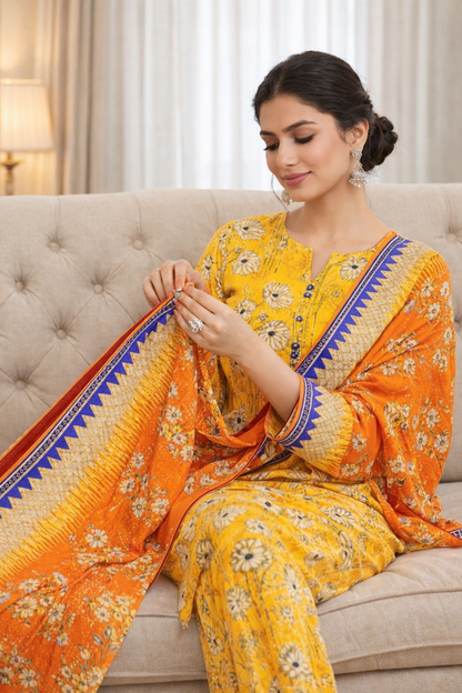 Swiss Lawn Unstitched 3 Piece Suit - A1304