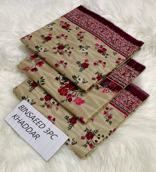 BS KHADDAR UNSTITCHED 3PC SUIT - U36