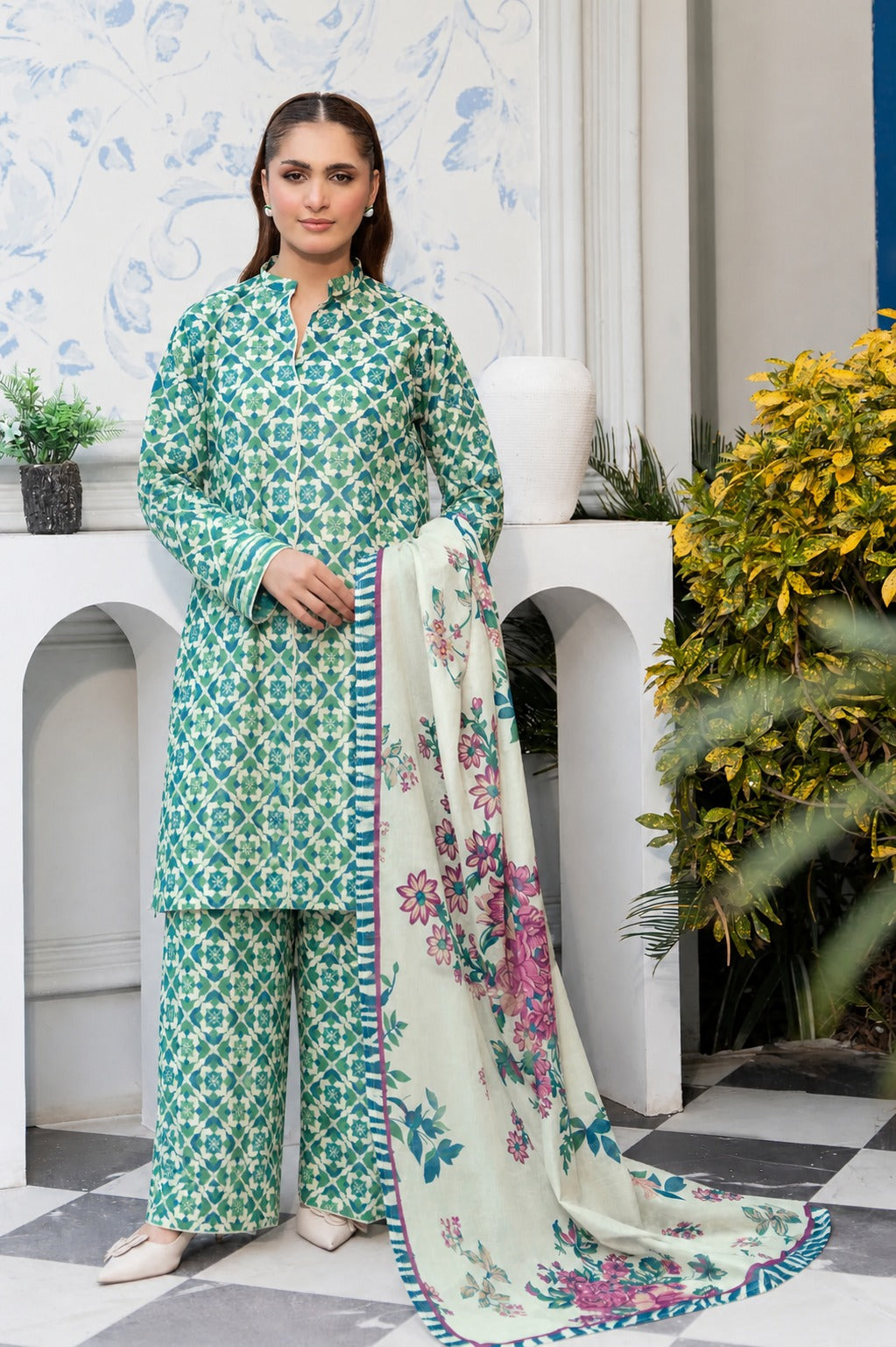 3 Piece BreezeLawn Printed UnStitched Suit with Printed Dupatta &amp; Printed Trouser.