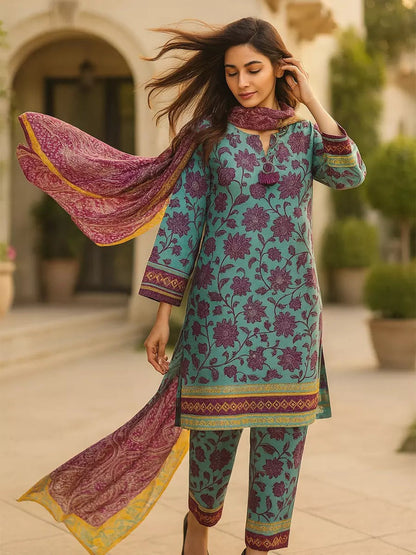 3 Piece BreezeLawn Printed UnStitched Suit with Printed Dupatta &amp; Printed Trouser.
