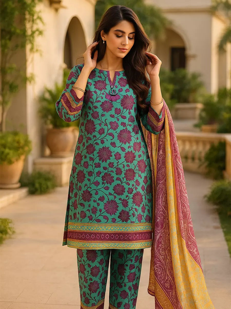 3 Piece BreezeLawn Printed UnStitched Suit with Printed Dupatta &amp; Printed Trouser.