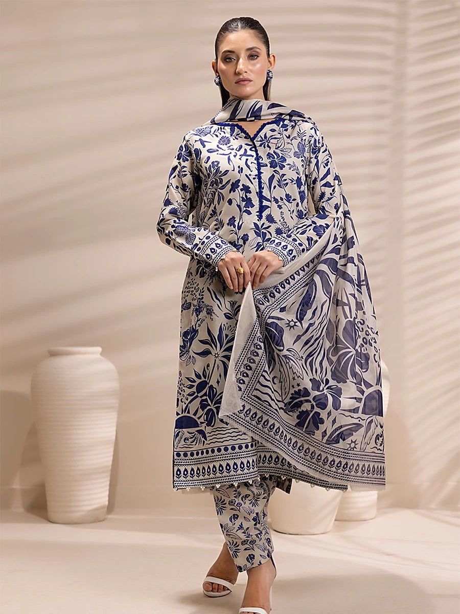 3 Piece BreezeLawn Printed UnStitched Suit with Printed Dupatta &amp; Printed Trouser.